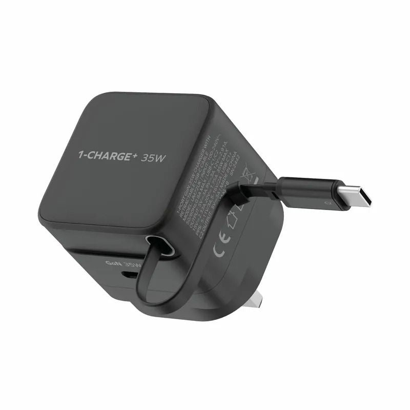 Momax 1-Charger 35W 1-Port Gan Charger With Retractable Usb-C Cable Black Momax 1-Charger 35W 1-Port Gan Charger With Retractable Usb-C Cable Black